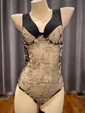 Elegant Moments sheer black bodysuit teddy